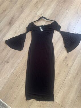 Clayton Black One-Shoulder Bell Sleeve Dress